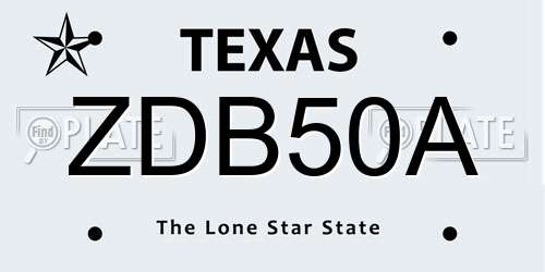ZDB50A Texas License Plate