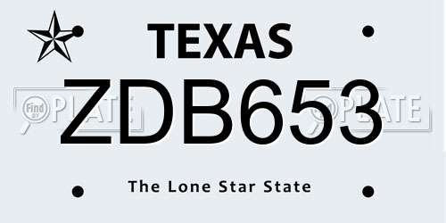 ZDB653 Texas License Plate