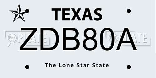 ZDB80A Texas License Plate