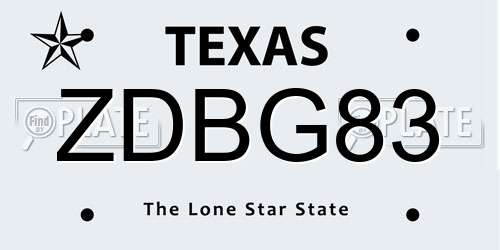 ZDBG83 Texas License Plate