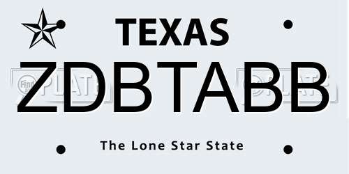 ZDBTABB Texas License Plate