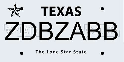 ZDBZABB Texas License Plate