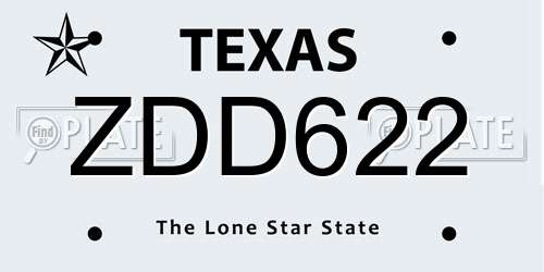 ZDD622 Texas License Plate