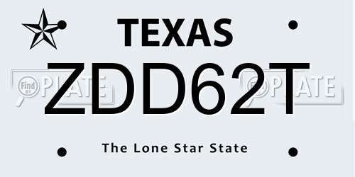 ZDD62T Texas License Plate