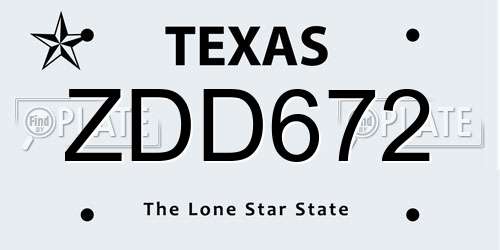 ZDD672 Texas License Plate