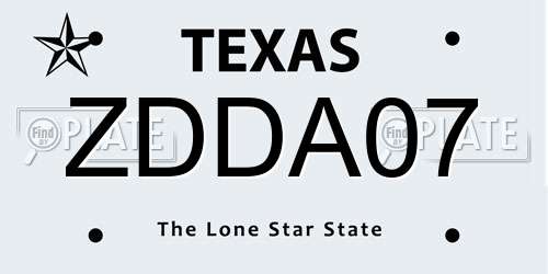 ZDDA07 Texas License Plate