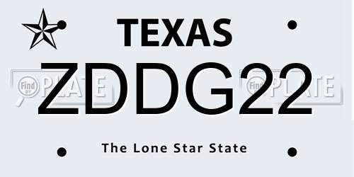 ZDDG22 Texas License Plate