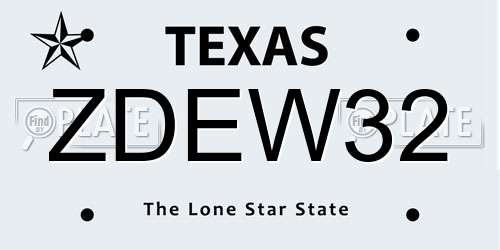 ZDEW32 Texas License Plate