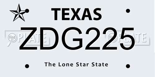 ZDG225 Texas License Plate