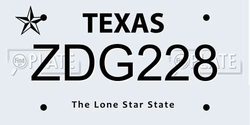 ZDG228 Texas License Plate