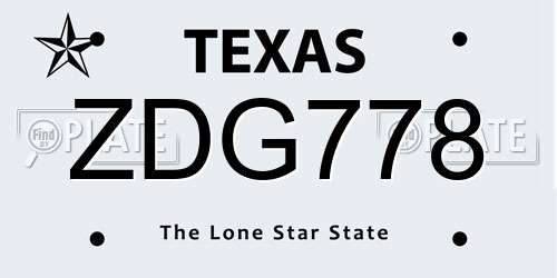 ZDG778 Texas License Plate