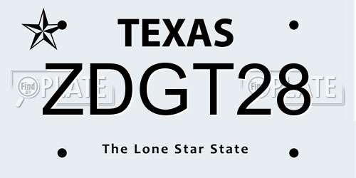 ZDGT28 Texas License Plate