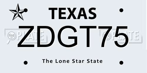 ZDGT75 Texas License Plate
