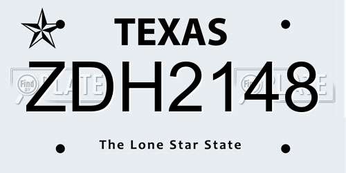 ZDH2148 Texas License Plate