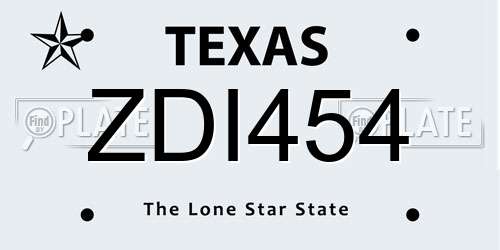 ZDI454 Texas License Plate