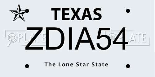 ZDIA54 Texas License Plate