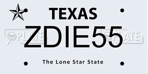 ZDIE55 Texas License Plate