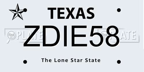 ZDIE58 Texas License Plate