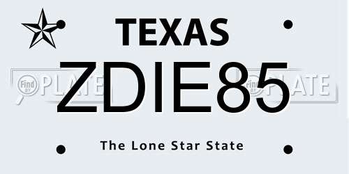 ZDIE85 Texas License Plate