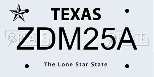 ZDM25A Texas License Plate