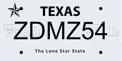 ZDMZ54 Texas License Plate
