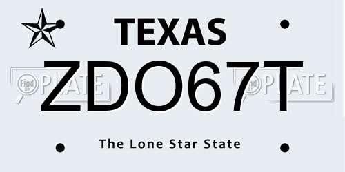 ZDO67T Texas License Plate