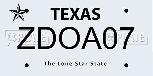 ZDOA07 Texas License Plate