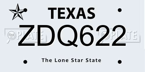ZDQ622 Texas License Plate