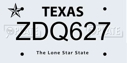 ZDQ627 Texas License Plate