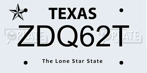 ZDQ62T Texas License Plate