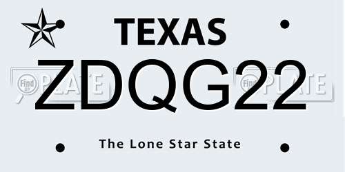 ZDQG22 Texas License Plate