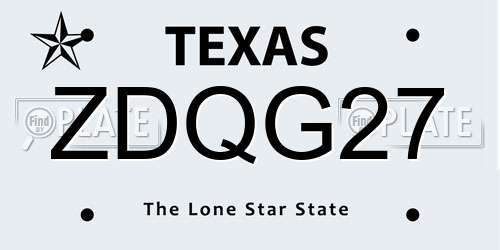 ZDQG27 Texas License Plate