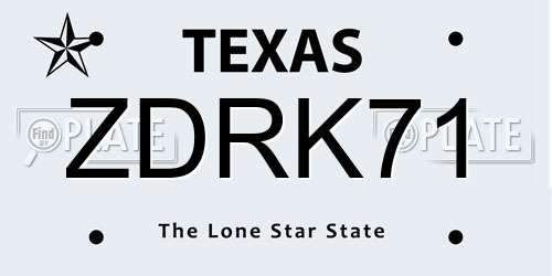 ZDRK71 Texas License Plate