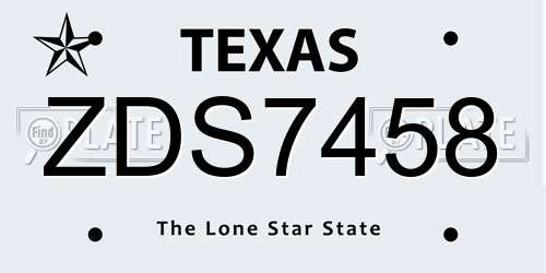 ZDS7458 Texas License Plate