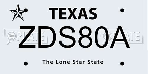 ZDS80A Texas License Plate