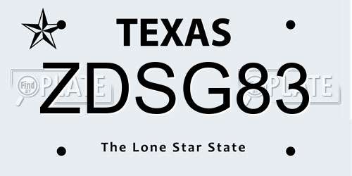 ZDSG83 Texas License Plate