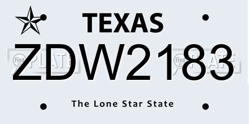 ZDW2183 Texas License Plate