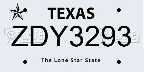 ZDY3293 Texas License Plate