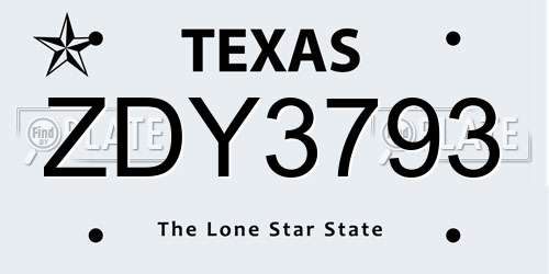 ZDY3793 Texas License Plate