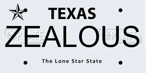 ZEALOUS Texas License Plate