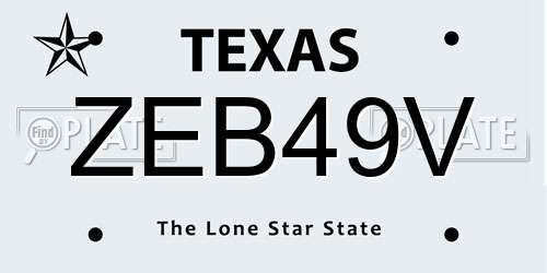 ZEB49V Texas License Plate