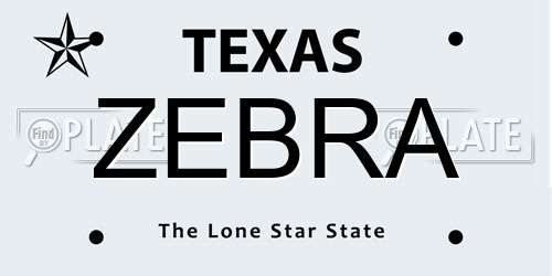 ZEBRA Texas License Plate
