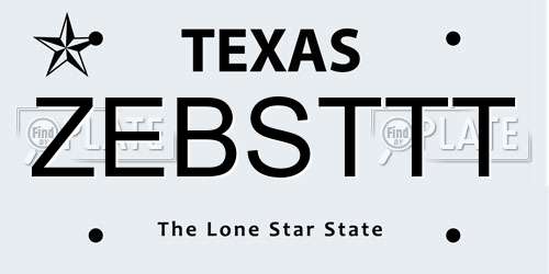 ZEBSTTT Texas License Plate