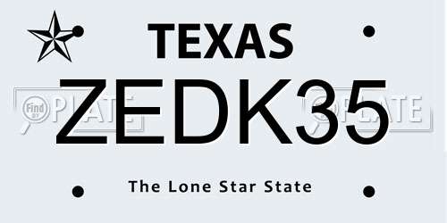 ZEDK35 Texas License Plate