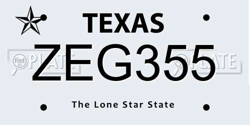 ZEG355 Texas License Plate