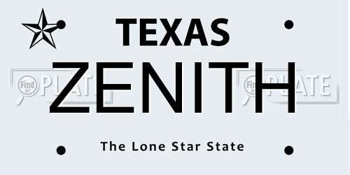 ZENITH Texas License Plate