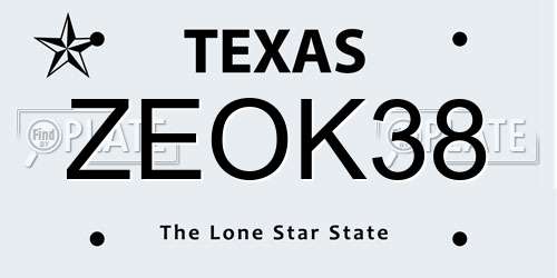 ZEOK38 Texas License Plate