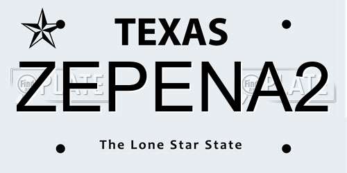 ZEPENA2 Texas License Plate