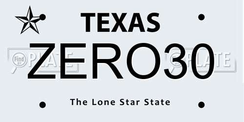 ZERO30 Texas License Plate