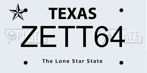 ZETT64 Texas License Plate